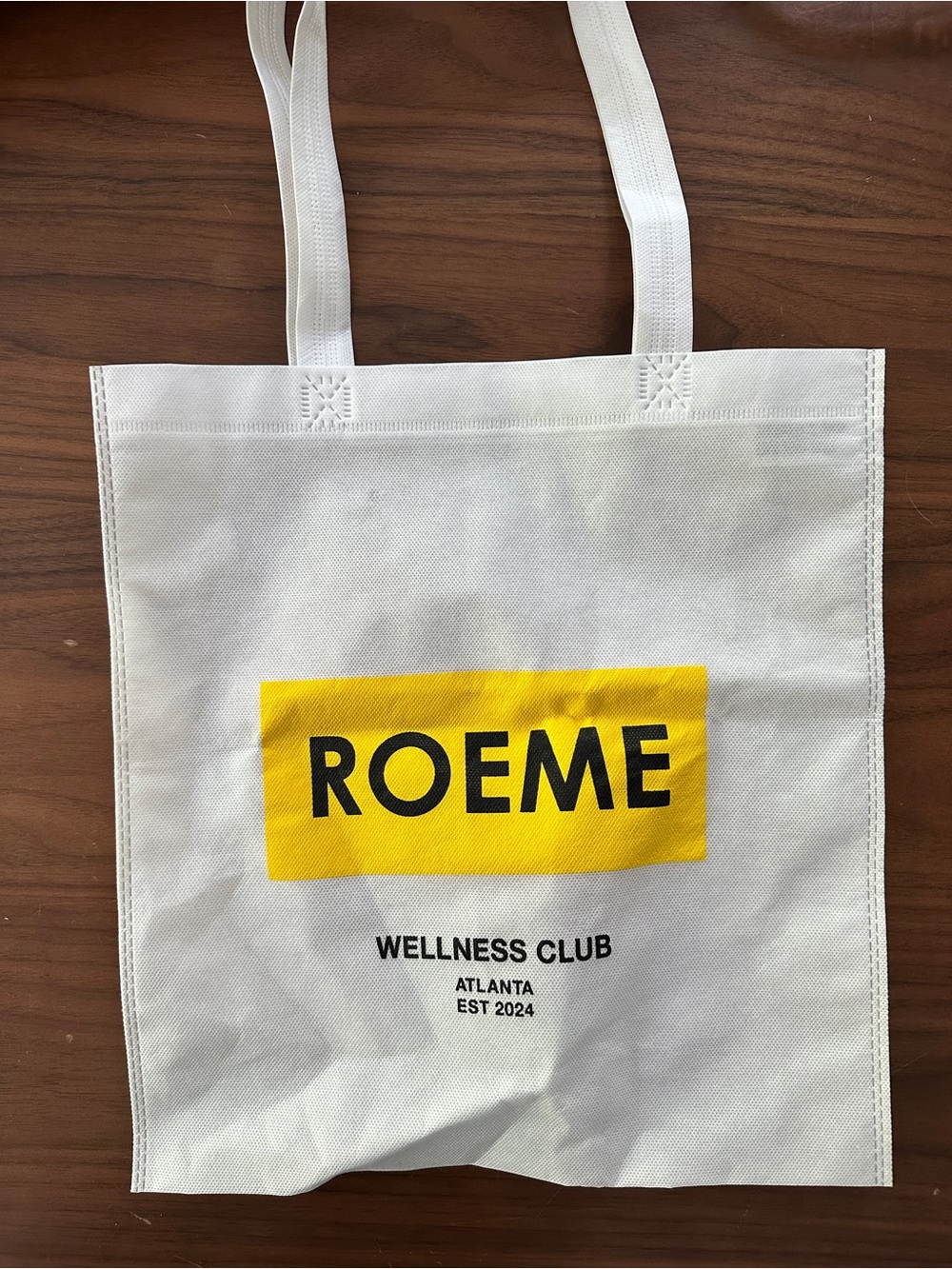 ROEME Wellness Club Tote Bag in White with Yellow Logo